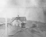 Eastbound train pulls into Canoe Lake train station