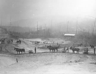 [ Building the Ottawa, Arnprior and Parry Sound Railway through the southeast section of Algonquin Park ]